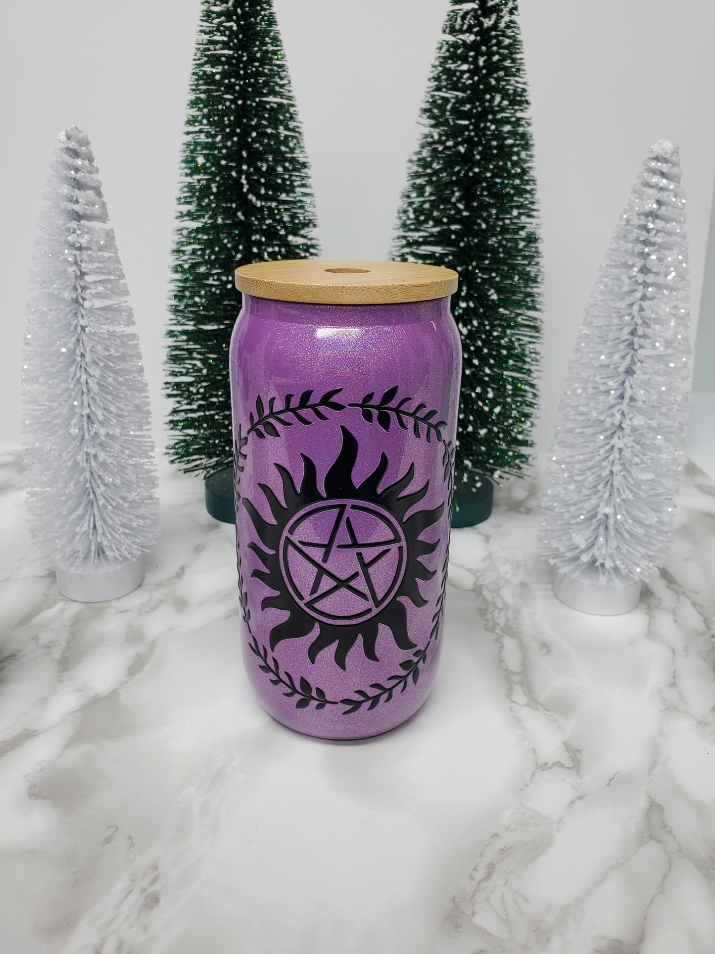 Anti-Possession Purple Glitter Glass Can