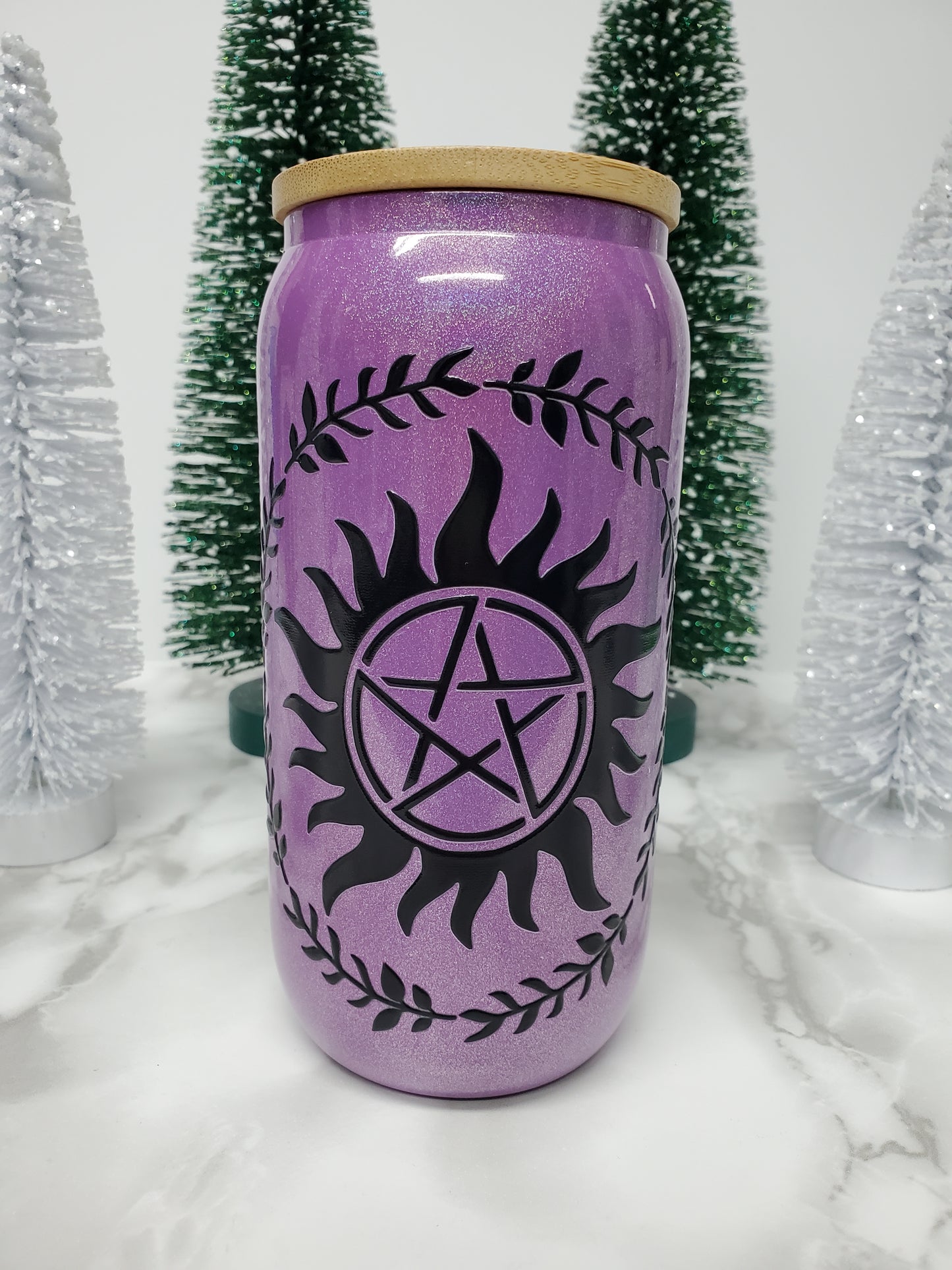 Anti-Possession Purple Glitter Glass Can