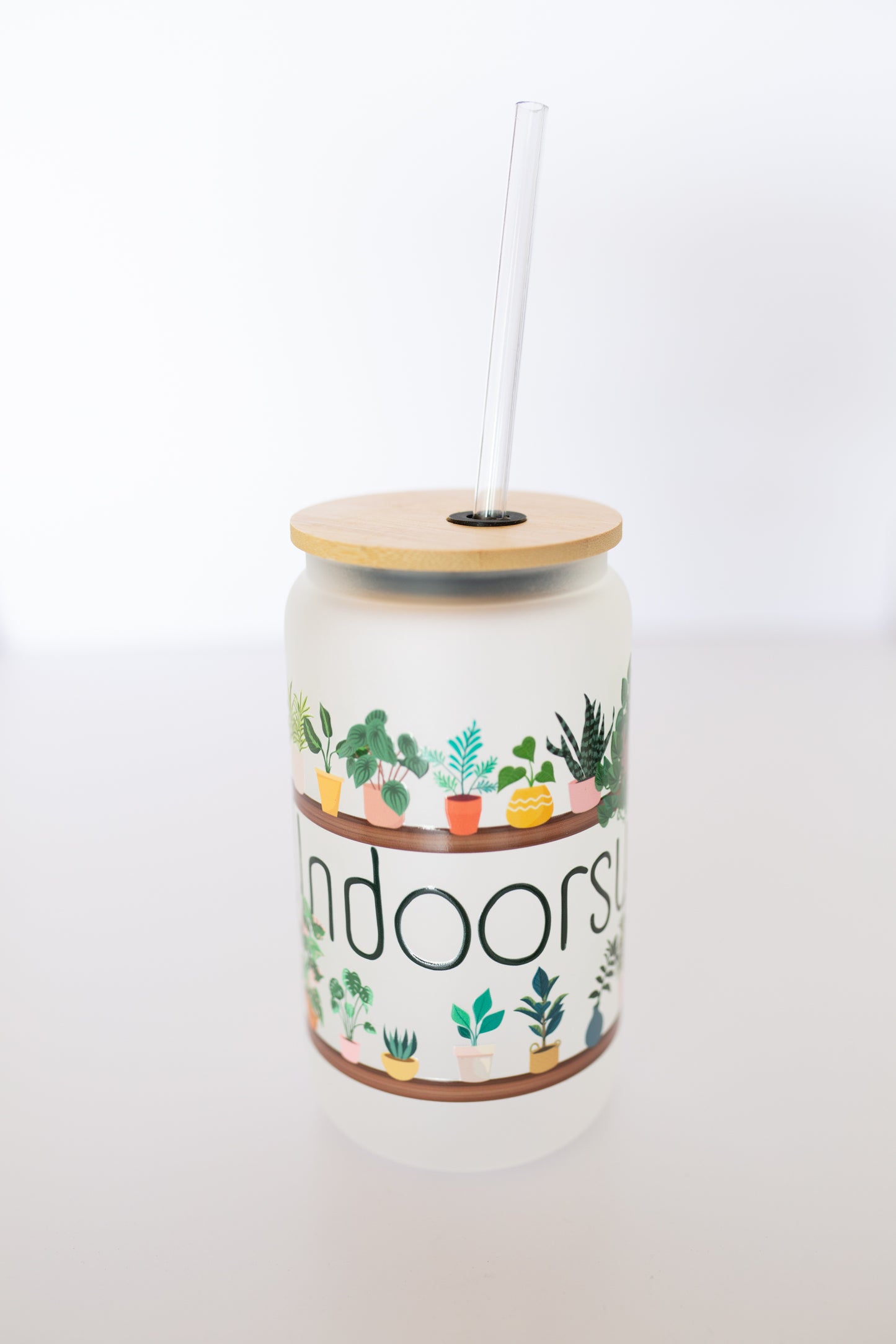 Indoorsy Glass Can w/ Bamboo Lid & Straw