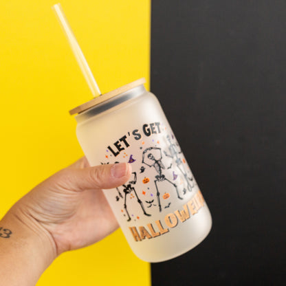 Let's Get Halloweird Glass Can w/ Bamboo Lid & Straw