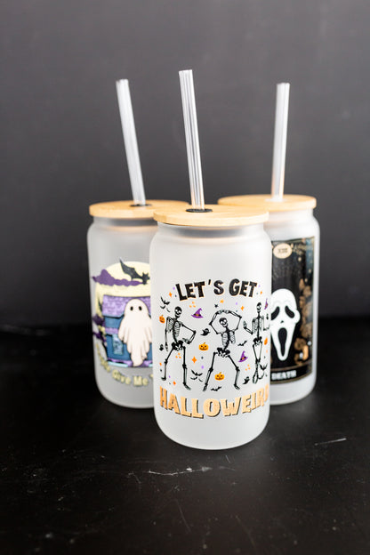 Let's Get Halloweird Glass Can w/ Bamboo Lid & Straw